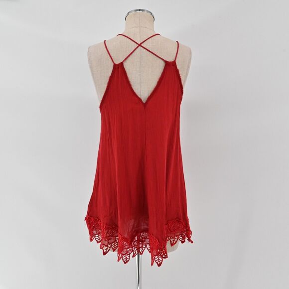 FREE PEOPLE Dress Womens Size XS Wicked Spell Brick Red Strappy Floral Lace Boho - Picture 5 of 11
